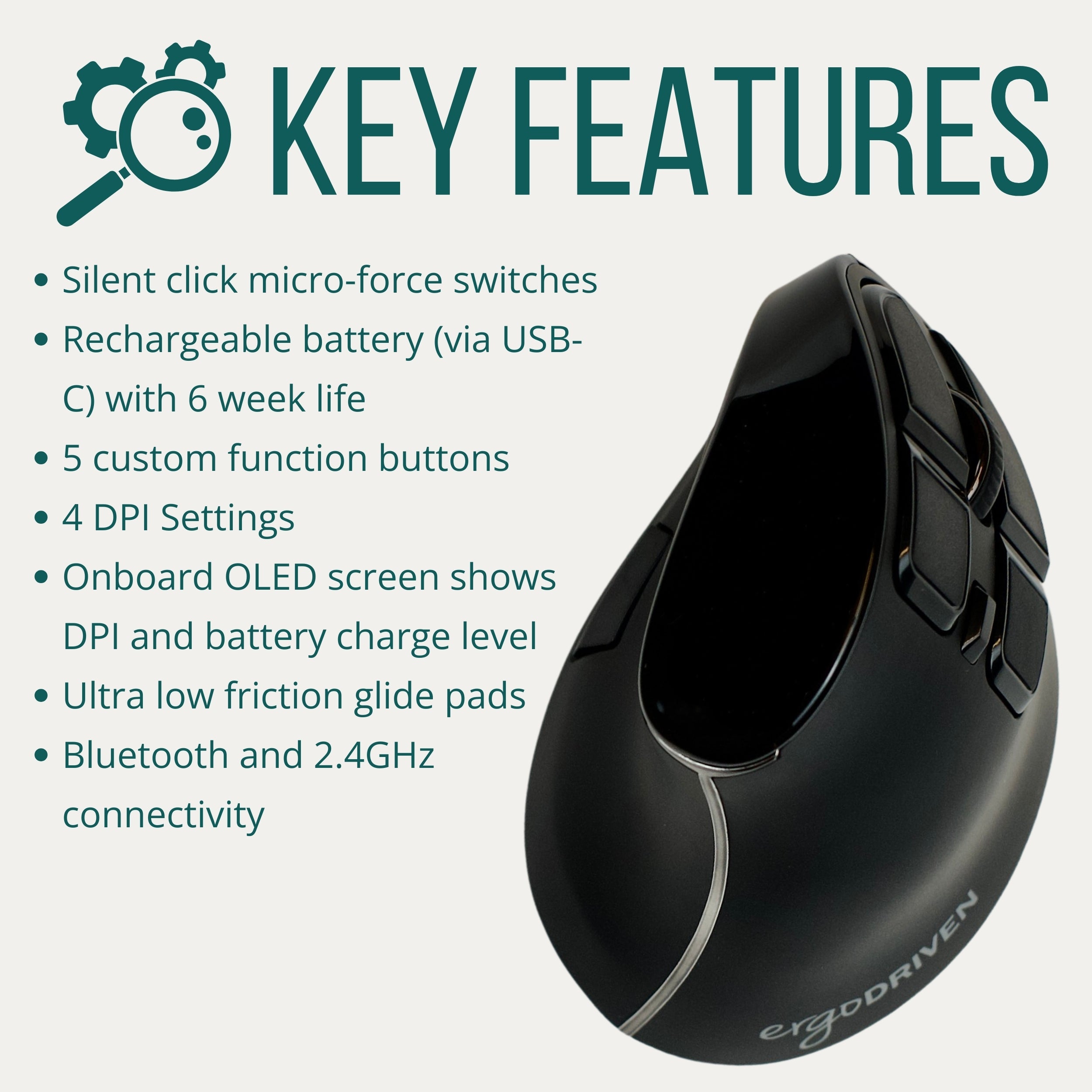 Om Ergonomic Mouse with Screen | Wireless Vertical Handshake Mouse