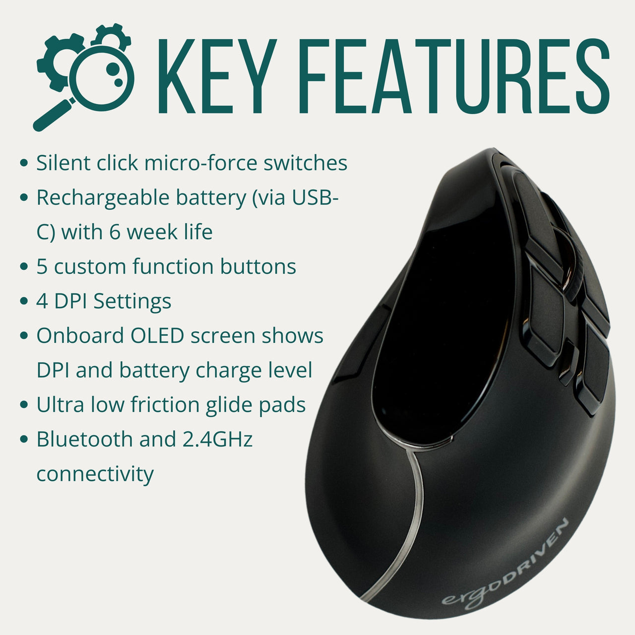Om Ergonomic Mouse with Screen | Wireless Vertical Handshake Mouse ...